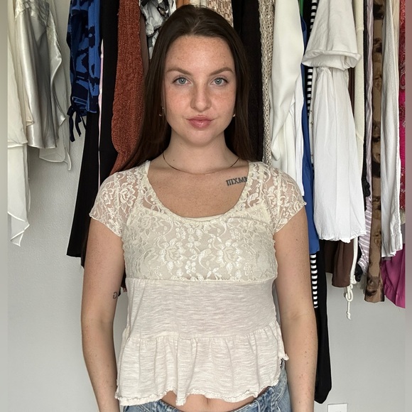 Self Esteem Cream Lace Babydoll Top Size M Y2K Peplum - Picture 2 of 8